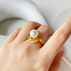 18K Classy Statement Dual Disc Pearl Ring