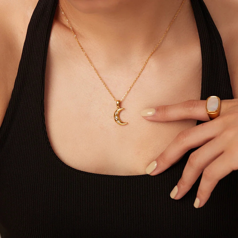 18K Diamond Adorned Crescent Moon Necklace