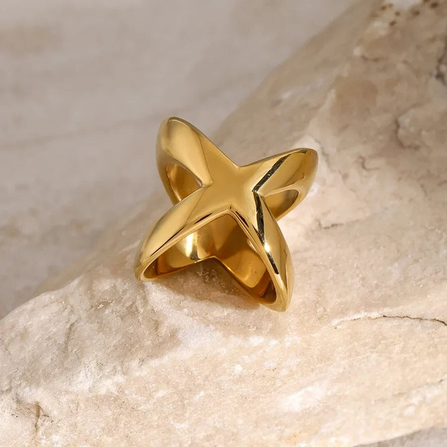 18K Classy Crossed Intersect Ring