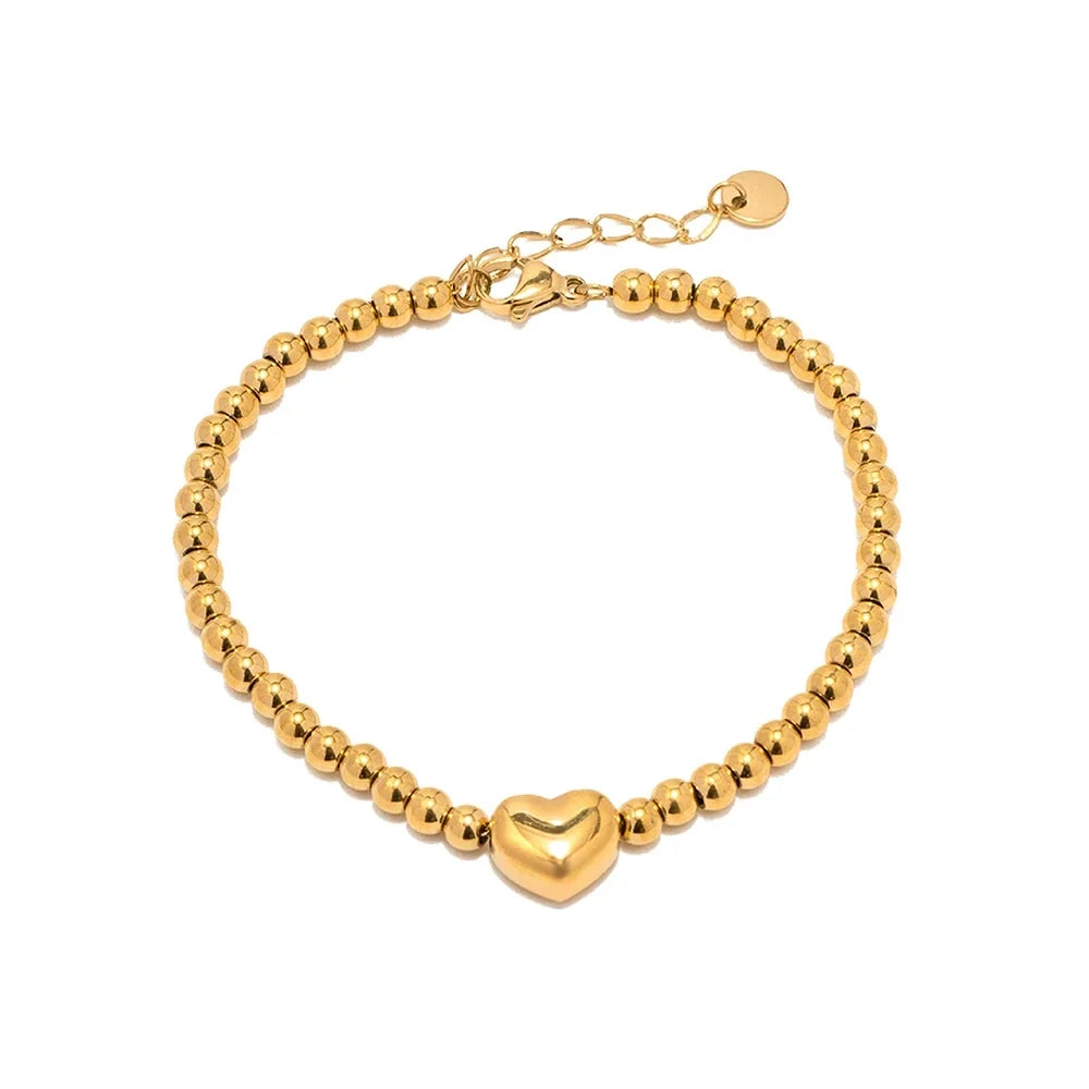 18K Classy Beaded Heart Bracelet