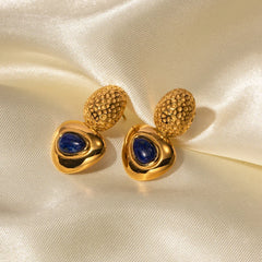 18K Hammered Geometric Triangle Lapis Earrings