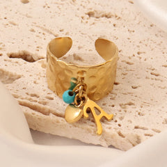 Dainty Adjustable Letter Initial & Heart Pendant Ring