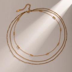 18K Dainty Triple Satellite Necklace Stack
