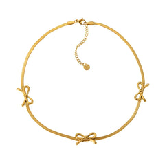 18K Feminine Bow Herringbone & Dainty Pearl Necklace