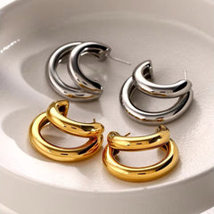 18K Crescent Outline C Shaped Earrings