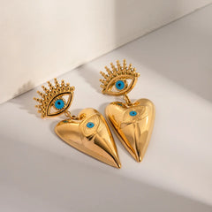 18K Evil Eye Heart Dangle Earrings