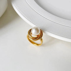 18K Classy Statement Dual Disc Pearl Ring