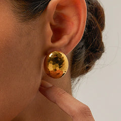 18K Hammered Oval Earring