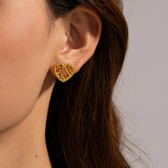 18K Open Heart Mesh Earrings