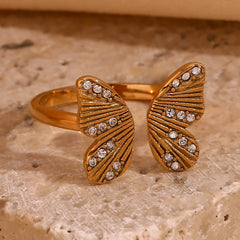 18K Diamond Accented Textured Open Butterfly Ring