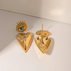18K Evil Eye Heart Dangle Earrings