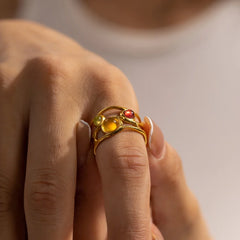 18K Playful Wavy Open Gem Ring