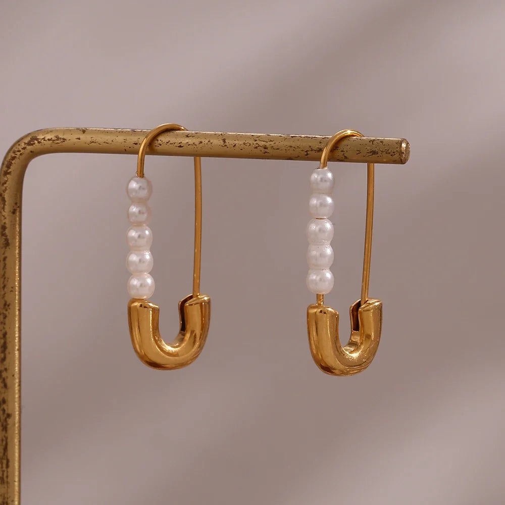 18K Pearl Accented Safety Pin Earrings