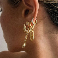 18K Geometric Diamond Accented Earrings
