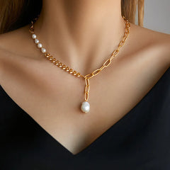 18K Minimal Mix Chain Lariat Necklace