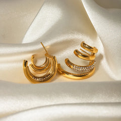 18K Quad Half Hoops Stud Earrings