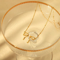 18K Feminine Bow Herringbone & Dainty Pearl Necklace