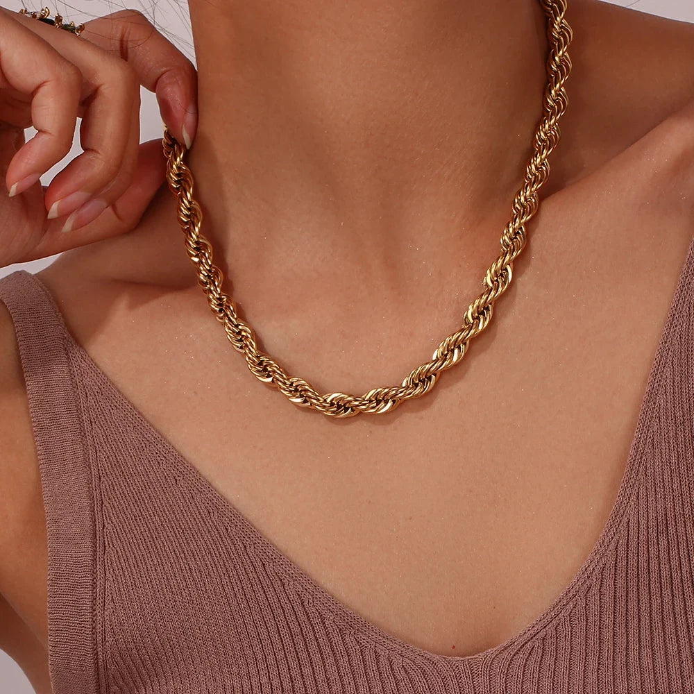 18K Thick 8mm Rope Bracelet and Necklace