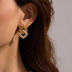 18K Textured Dual Squircle Earrings