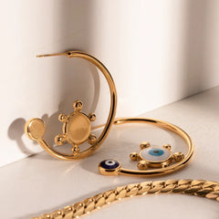 18K Sailor's Helm Evil Eye Earrings