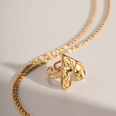18K Hammered Textured Heart Ring