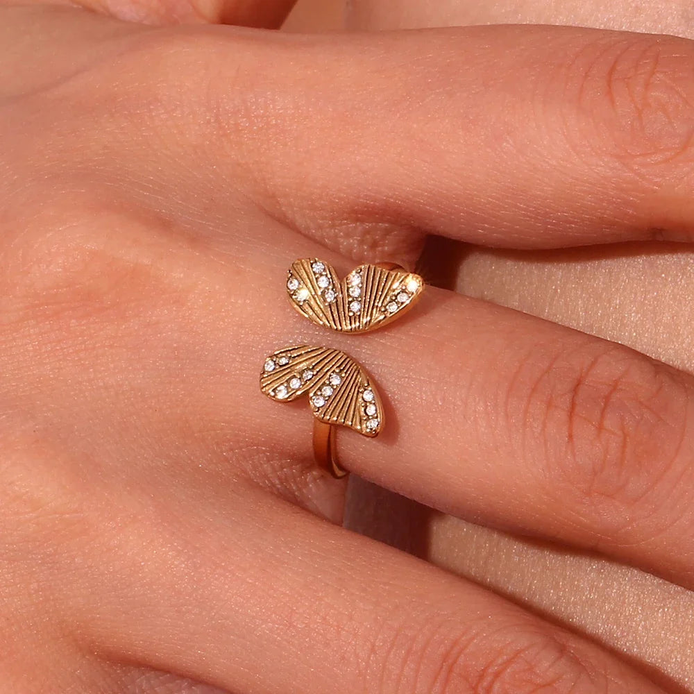 18K Diamond Accented Textured Open Butterfly Ring