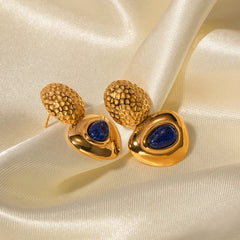 18K Hammered Geometric Triangle Lapis Earrings