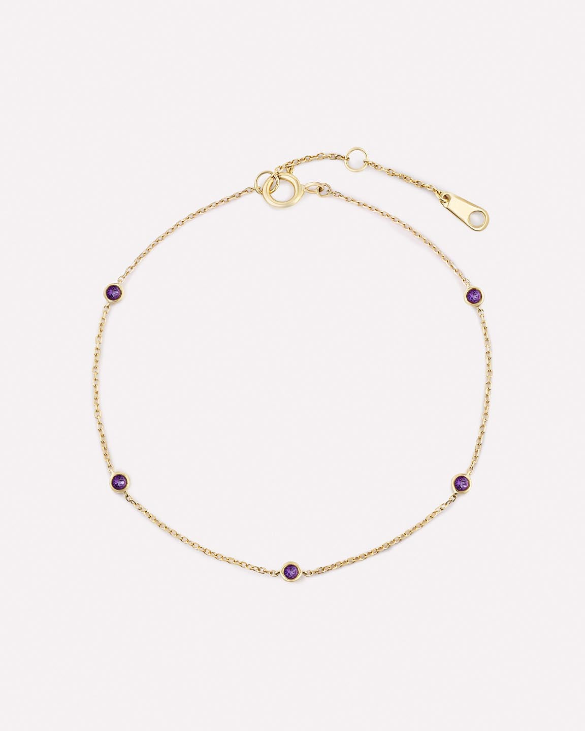 Solid Yellow Gold - Alexandrite Birthstone Station Bracelet
