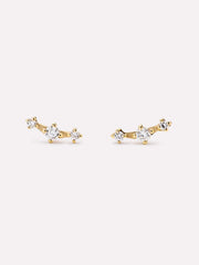 Gold Stud Earrings - Triple Diamond Studs