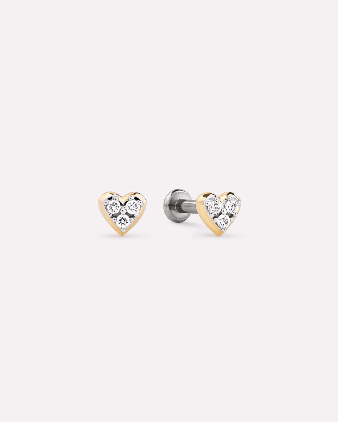 Solid Yellow Gold - Diamond Heart Flatback Single Stud