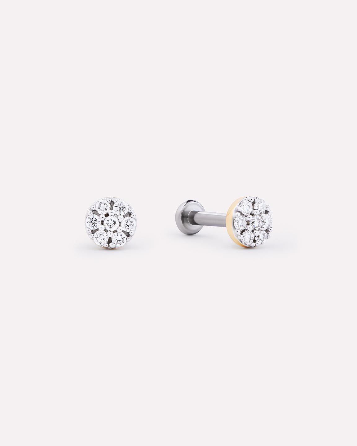 Solid Yellow Gold - Diamond Circle Flatback Single Stud