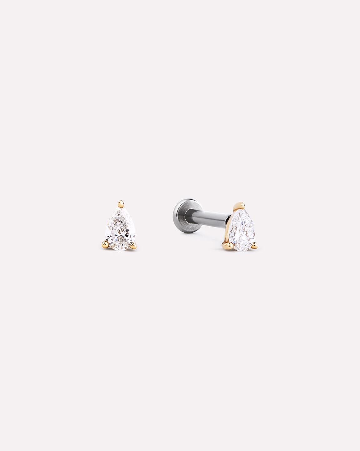 Solid Yellow Gold - Diamond Pear Flatback Single Stud