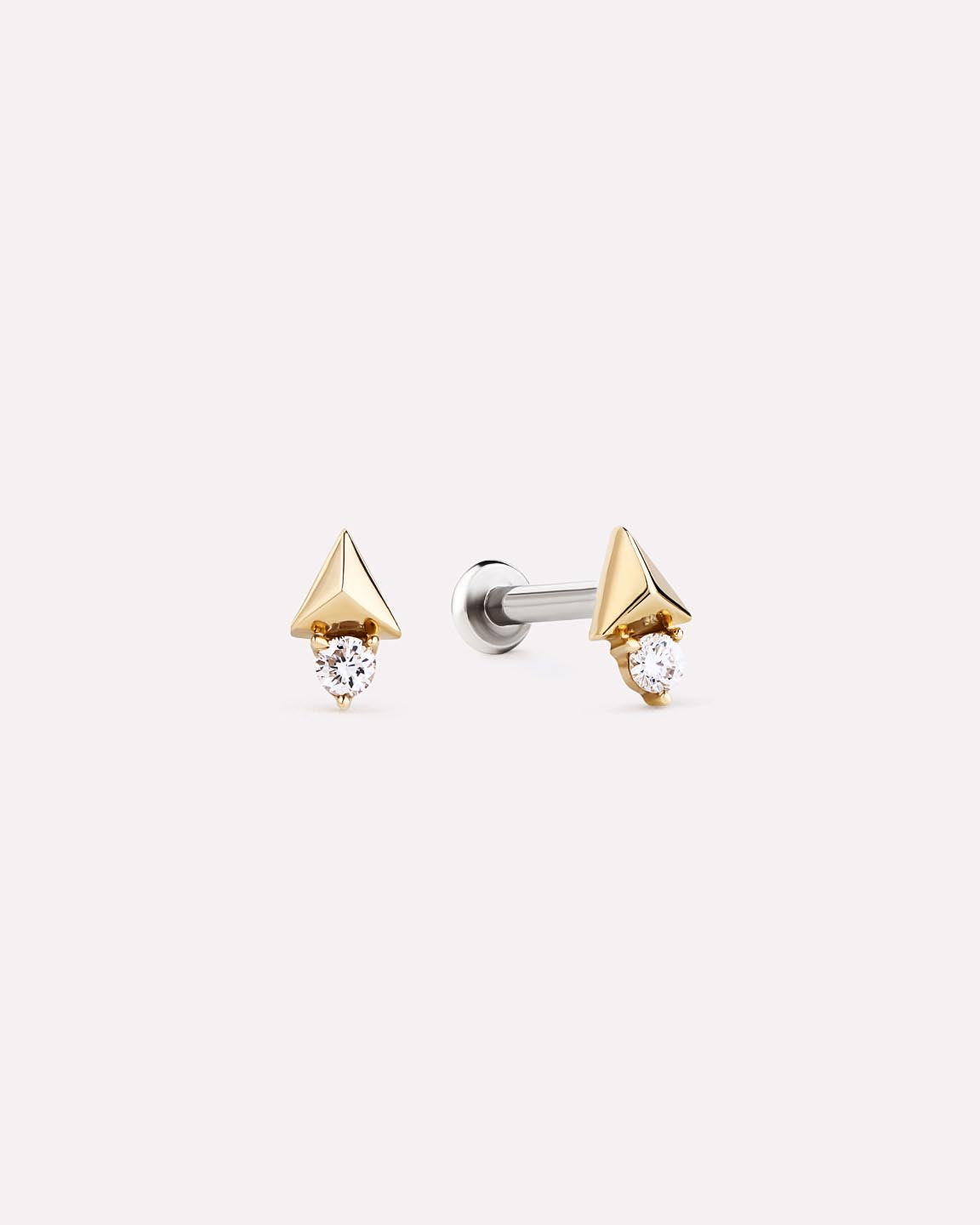 Solid Yellow Gold - Diamond Pyramid Flatback Single Stud