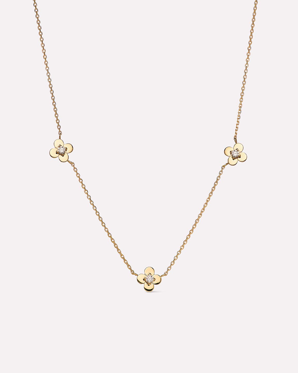Solid Gold Diamond Solid Bloom Spring Ring Clasp Fine Flower Chain Necklaces Ana Luisa Mini Flower Station Necklace