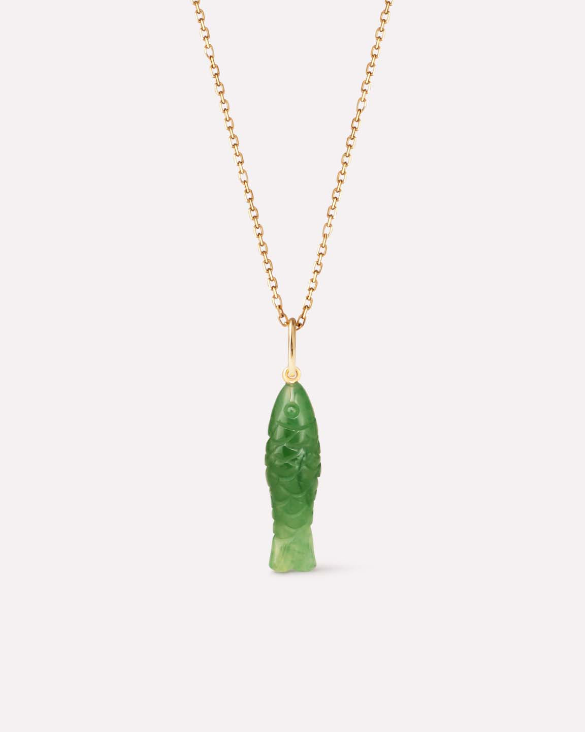Solid Yellow Gold - Gemstone Fish Necklace