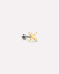 Solid Yellow Gold - X Flatback Single Stud