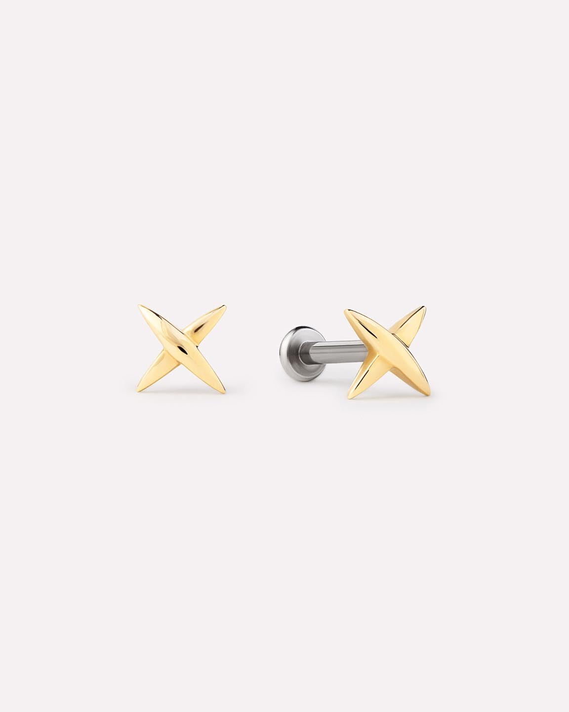 Solid Yellow Gold - X Flatback Single Stud