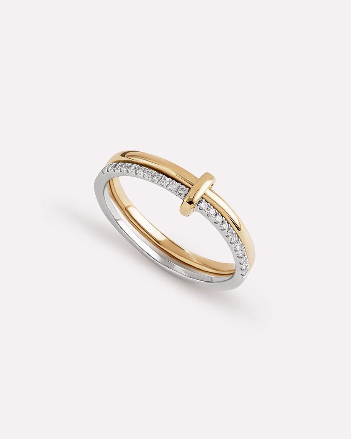 Solid Yellow Gold - Duo Diamond Link Ring