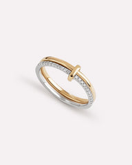 Solid Yellow Gold - Duo Diamond Link Ring