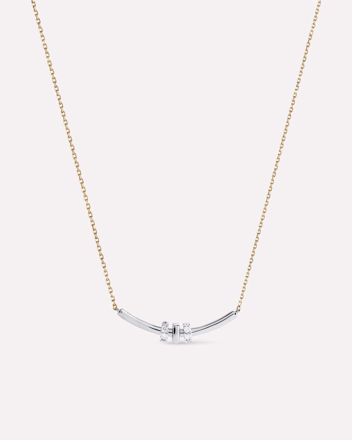 Solid Yellow Gold - Diamond Links Bar Necklace