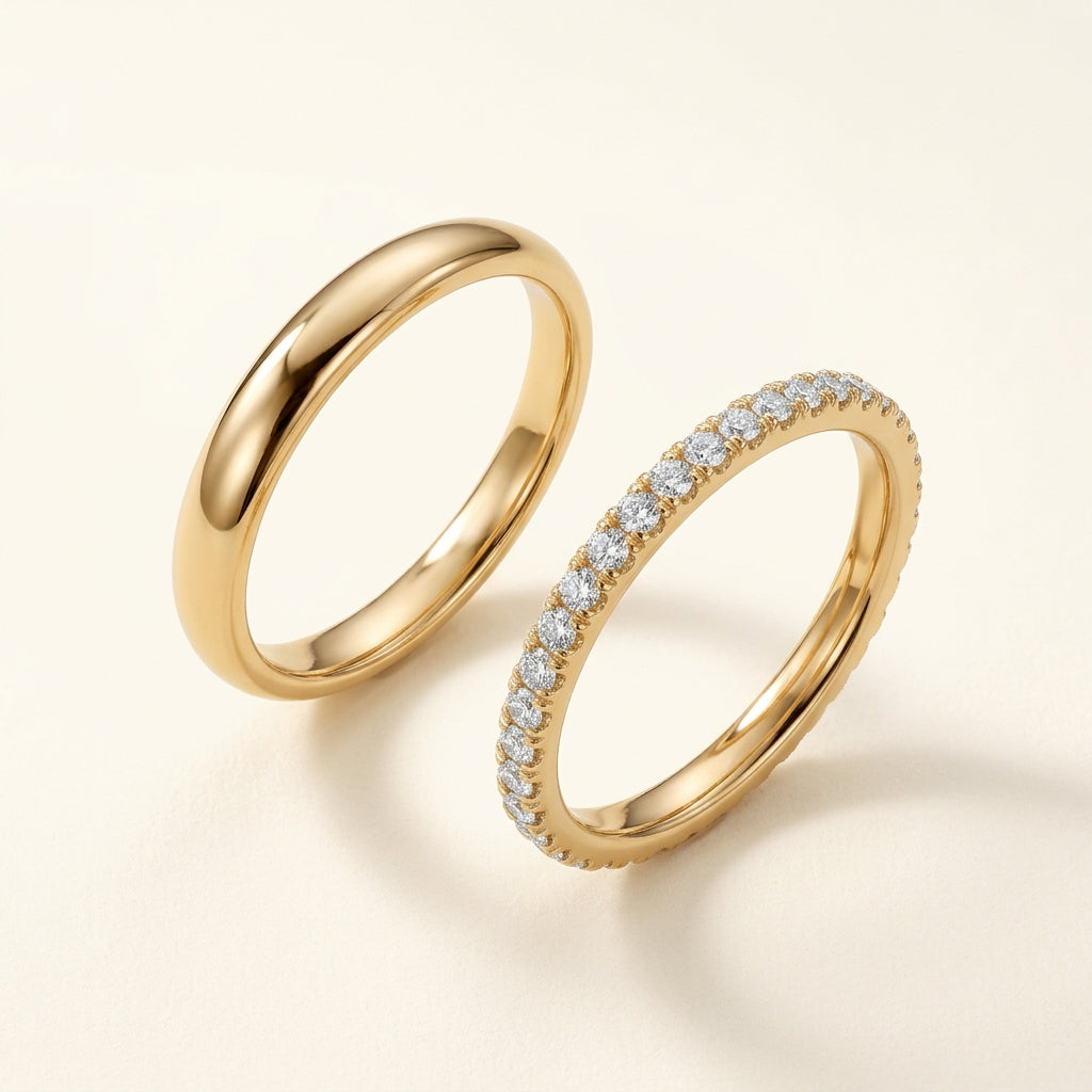2-Piece CZ + Smooth Finish Stacking Rings