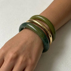 3-Piece Resin Green & Gold Bracelet Stack