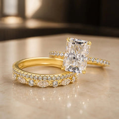 3-Piece Pave Solitare Cut Ring Stack