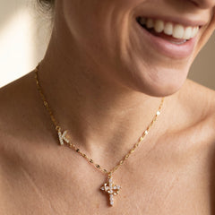 Dainty Diamond Initial Cross Crown Necklace