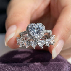 2-Piece Elegant Heart CZ Ring Stack