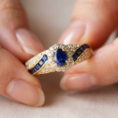 18K CZ Saphire Accented Ring