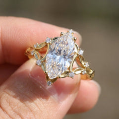 1ct Sterling Silver Marquise Cut Moissanite Droplet Ring