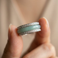 Elegant CZ Accented Jade Ring Stack