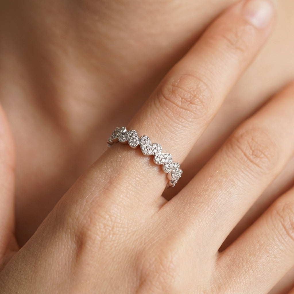 Sterling Silver Moissanite Accented Eternity Heart Ring