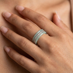 Elegant CZ Center Jade Ring Stack